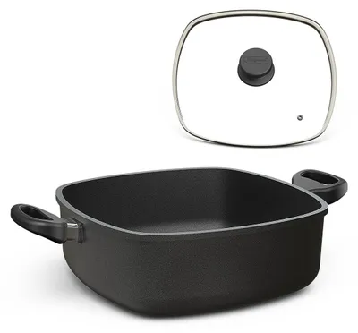 Produktbild von Hoffmann Bräter eckig 28x28 cm Aluguss Antihaft Induktion mit Deckel