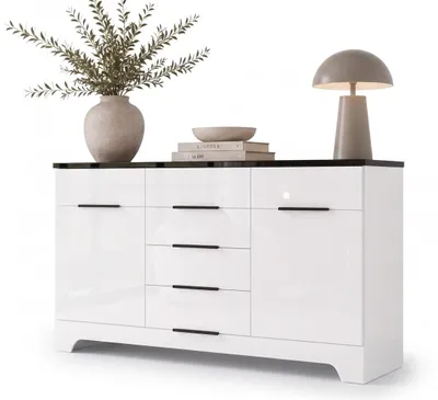 Produktbild von Sideboard Verona Kommode 121x45x91cm weiß Hochglanz schwarz MDF