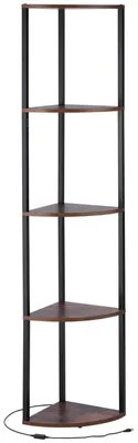 Produktbild von Eckregal mit 5 Ebenen LED-Licht Metallrahmen Holzregale 29,5 x 29,5 x 162,6 cm braun für Schlafzimmer Wohnzimmer Büro