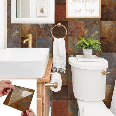 Image de Autocollants décoratifs adhésifs de 15 cm, aspect rouille, pour la cuisine et la salle de bains