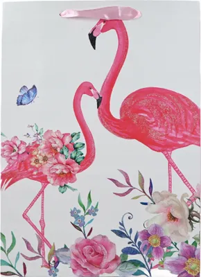 Produktbild von Große Geschenktüte Flamingo 30x42cm - Stabile Papiertüte für Geburtstage - Tragetasche