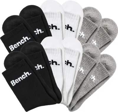 Produktbild von Bench Tennissocken Damen Herren Sportsocken, Laufsocken, Crew Socken 12 -teilig 4x schwarz, 4x weiß, 4x grau-meliert Größe 43/46