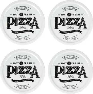 Produktbild von 4 Stück Cosy & Trendy Pizzateller Ø 31cm aus Porzellan mit Retro Pizza Schriftzug
