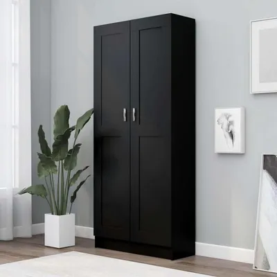 Obrázok produktu pre Knižnica, čierna, 82,5 x 30,5 x 185,5 cm, drevotrieska, 5 políc, 2 dvierka
