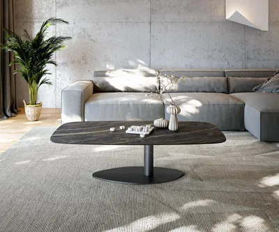 Produktbild von DELIFE Couchtisch Edge Boot 140x80 cm Keramik Laminam® Noir Desir Braun Vibany Metall Schwarz