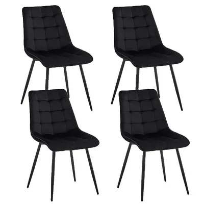 Productafbeelding van Set eetkamerstoelen, modern minimalistisch design, beklede zitting van fluweel, zwart