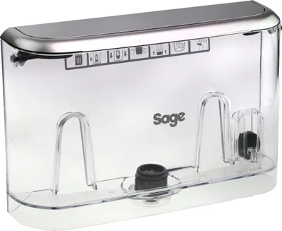 A clear plastic water tank with a gray metallic top.