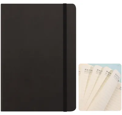 Produktbild von A5 Notizbuch liniert – 200 Seiten – Kunstleder Notizbuch – Schreibbuch mit Gummibandverschluss – Tagebuch – Taschenformat – Für Schule,Büro – Schwarz
