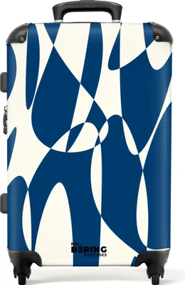 Obrázek produktu pro NoBoringSuitcases.com Tvrdý kufr střední velikosti 67x43x25 cm, 72L, Barevné potisky pro ženy: Modrý s bílými abstraktními tvary, cestovní kufr na 4 kolečkách