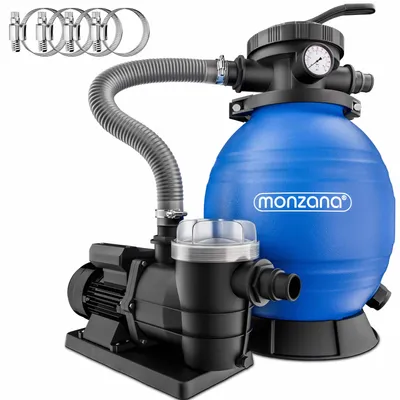 Immagine prodotto di MONZANA® Pompa Filtro Piscina a 7 Vie 9.600 L/h Serbatoio 25 L Pompaggio a Sabbia Prefiltro