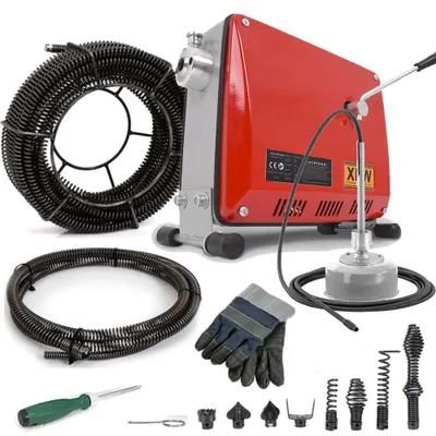 Produktbild von 500W 450U/m Rohrreinigungsmaschine mit 10 & 16mm Rohrreinigungsgerät Spirale Abwasser für Ø30-100mm, Rohrreiniger Abfluss für Küche Bad Toilette