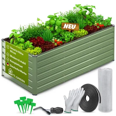 Produktbild von TTL GARDEN Meadow L MIDI Hochbeet 180x80x60cm Metall Salbei verzinkt, KI-generiertes Bild