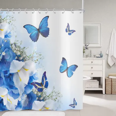 Obrázek produktu pro Záclona do sprchy s motivem květin a motýlů do koupelny