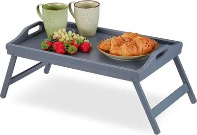 Immagine prodotto di Tavolino da colazione pieghevole in bambù, grigio, 65x50x30 cm