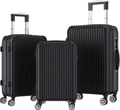 Image de Fortuna Lai Set de bagages à coque dure 3 pièces avec trolley à roulettes et balance à bagages portable (M L XL -noir)