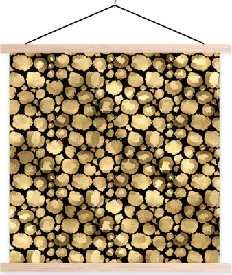 Produktbild von MuchoWow® Textilposter Muster - Pantherdruck - Gold 120x120 cm mit holzfarbenen Rahmen - Textil-Poster