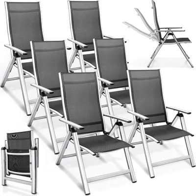 Produktbild von tillvex Gartenstuhl Premium 6 Stück Silber klappbar aus Aluminium | Hochlehner mit Armlehnen | Klappstuhl verstellbar | Klappsessel Balkon Garten Terrasse