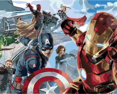 Image de Peinture par numéros avec cadre Images à peindre - Avengers Marvel 50x40 cm