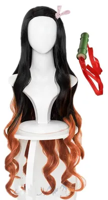 Produktbild von Perücke Lang Schwarz Orange Lockig für Halloween Kostüm Party Kamado Nezuko Hitzebeständig bis 180°C