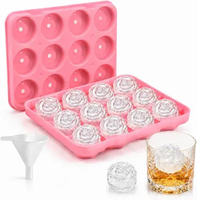 Produktbild von Eiswürfelform in Rosenform - Aus Silikon - Für die Herstellung von Eiswürfeln in Lebensmittelqualität - 12 Stück - Rosa