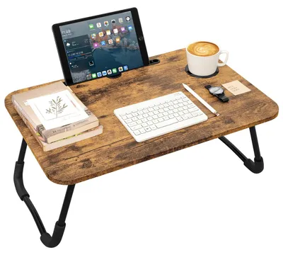 Productafbeelding van Vouwbare laptoptafel met bekerhouder en tabletsteun - ideaal voor thuis en onderweg