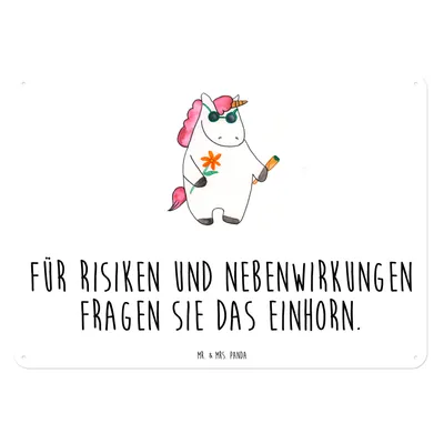 Produktbild von Mr. & Mrs. Panda tafel Einhorn Woodstock DIN A3 - Weiß - Geschenk, Alkohol, wandtafel, Magnetschild, Wandbild, Einhörner, Türschild, Retro Blechschild, Party, Unicorn