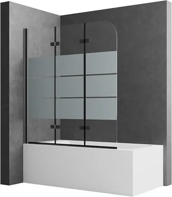 Produktbild von Duschwand für Badewanne 120x140cm Duschtrennwand Schwarz Faltbar Gestreift 3-teilig Duschabtrennung Badewannenaufsatz 5mm ESG Glas