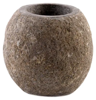 Produktbild von Naturstein Zahnputzbecher grau rund 10 cm - Badezimmer Natursteinbecher 12 cm hoch Naturfarben