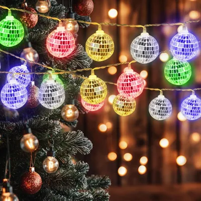 LED-Diskokugel-Lichterkette, 1,5 m, 10 Lichter, bunt, batteriebetrieben