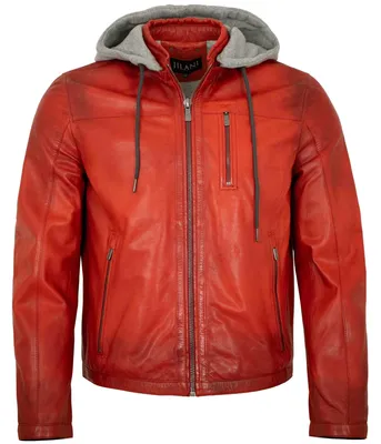 Produktbild von Jilani - Herren Lederjacke Kapuze Lammnappa rot : 54