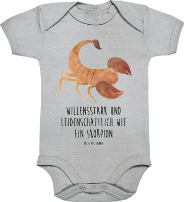Produktbild von Mr. & Mrs. Panda Strampler Baby Sternzeichen Skorpion 1. - 3. Monat - Heather Grey - Geschenk, Skorpione, Geburtstag November, babykleidung, Babystrampler, Einteiler