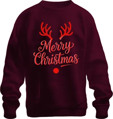 Produktbild von Merry Christmas Rentier Rudolph Weihnachten Festlich Lustig Retro Uni Sweatshirt Pullover, Burgundy, M