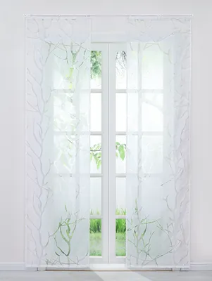 Produktbild von Joyswahl 2er Set Schiebegardine Flächenvorhang mit Zweig-Ausbrenner-Stoff Klettband Voile HxB 245x57 cm Weiß