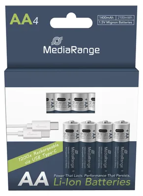 Produktbild von MediaRange Batterie wiederaufl. USB-C Li-ION AA 1,5V  4St