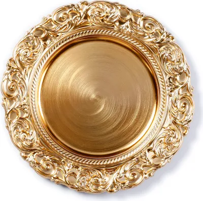 Produktbild von Dekoteller Kunststoff mit Ornamenten am Rand 33cm gold