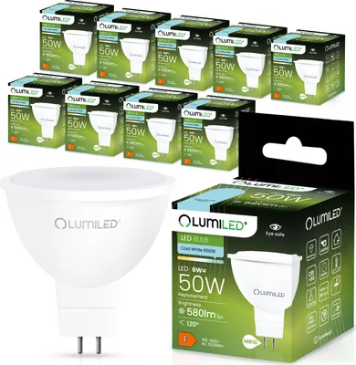 Produktbild von LUMILED GU5.3 LED Lampen 230V Leuchtmittel, Spot 10 Stück Set MR16 6W entspricht 50W, 6500K Kaltweiß 580 Lumen, 120° Abstrahlwinkel Spots kalt