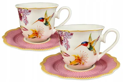 Productafbeelding van Porseleinen beker 2 delig koffieschoteltje en kolibrie wapen 250ml voor vrouwen