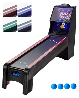 Produktbild von VEVOR 2,74 m Roll and Score Klassischer Arcade-Spieltisch, Indoor Skeeball-Maschine Spielset mit LED-Elektronik-Scorer, Sound, Automatischer Ballrücklauf für Erwachsene und Kinder, Spielzimmer für die Freizeit, 4 Bälle enthalten, Y, 1930 mm-a