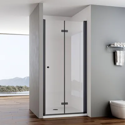 Produktbild von IMPTS Schwarz Nischentür Duschkabine Falttür Duschabtrennung 70cm x 185cm Faltbar Duschwand Eckeinstieg Sicherheitsglas Duschtür Eckdushe Höhe 185cm