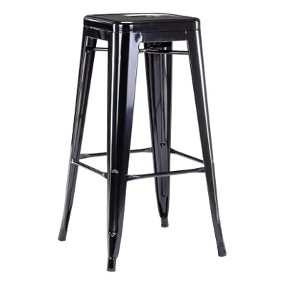 A black metal bar stool shown from a three-quarter angle against a white background.