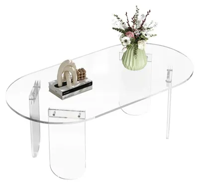 Obrázek produktu pro Moderní akrylový konferenční stolek – oválný stolek do obývacího pokoje/přístelný stolek – 95x50x36 cm – 4 nohy – minimalistický design – průhledný