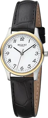 Produktbild von Regent Leder Damen Uhr Armbanduhr Quarz schwarz Lederarmband D2URF1250