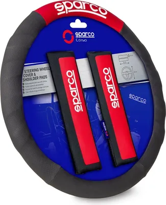 Immagine prodotto di SPARCO Coprivolante Set di spallacci Universale Protettore del Volante Nero Rosso