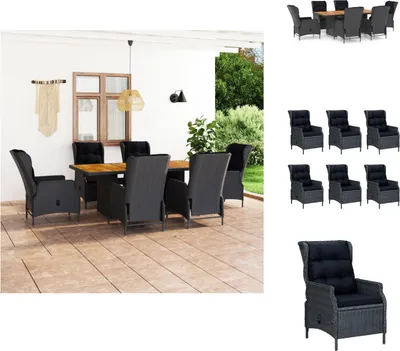 Produktbild von vidaXL 7-tlg. Garten-Essgruppe mit Auflagen Poly Rattan Dunkelgrau -  Gartenmöbel-Sets