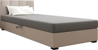 Produktbild von AURA SOFA Boxspringbett ADEL 80x195 Komplett-Set mit Bonell Matratze, Polsterbett mit Bettkästen - Hellbeige/Grau, SAWANA 01/21