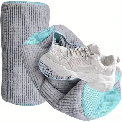 Produktbild von 2 Stück Schuhbeutel Waschmaschine Schuhwaschbeutel, Waschbeutel Sneaker Schuhe Wäschesack mit 360°Reinigungsflaum und Reißverschluss, Schuhsack