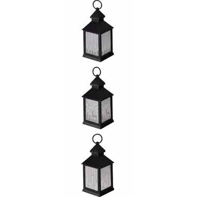 Imagen del producto de Linterna LED con temporizador, decoración navideña, linterna navideña, funciona con pilas, lámpara decorativa, decoración de mesa, Navidad, color negro, 23,5 cm