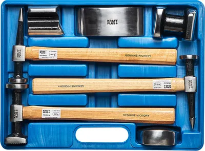 Produktbild von KRAFTPLUS K.872-4010 Karosserie-Ausbeul-Satz Ausbeulhammer mit HICKORY Holzstiel Ausbeulwerkzeug Set 7-tlg.