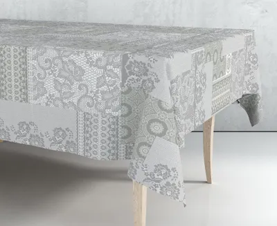 Imagen del producto de Mantel de hule estampado por metros - Patchwork ganchillo gris 43298-1