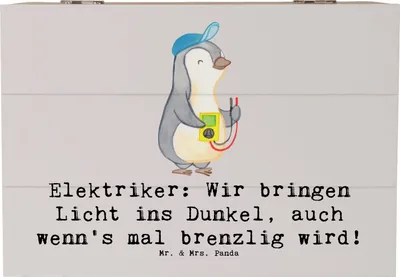 Produktbild von Mr. & Mrs. Panda Schatulle Elektriker Lichtbringer 22 x 15 cm - Grau Pastell - Geschenk, Berufsliebe, Kreativität, Box, Holztruhe, Erinnerungsbox, brenzlig, schmuckbox